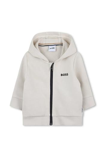 Mikina pre bábätká BOSS béžová farba, s kapucňou, jednofarebná, J52095
