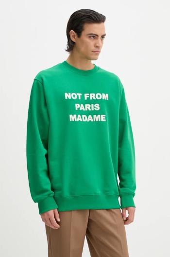 Bavlnená mikina Drôle de Monsieur Le Sweatshirt Slogan pánska, zelená farba, s nášivkou, E.SW149.CO127.GN Le Sweatshirt Slogan