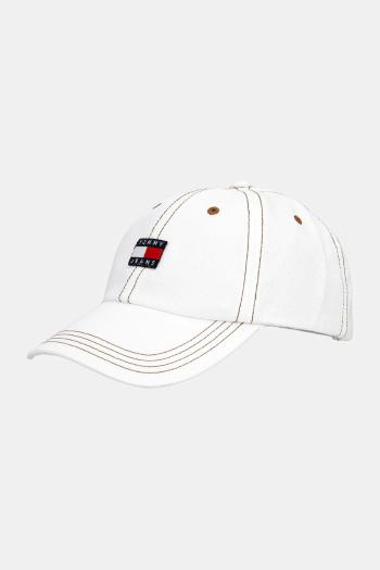 Bavlnená šiltovka Tommy Jeans biela farba, s nášivkou, AW0AW17572