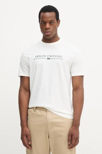 Bavlnené tričko Armani Exchange pánske, biela farba, s potlačou, XM001074 AF10356
