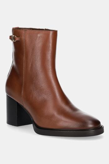 Kožené členkové topánky Tommy Hilfiger STACKED HEEL LEATHER ANKLE BOOT hnedá farba, na podpätku, FW0FW08864