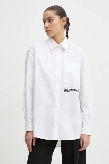 Bavlnená košeľa Karl Lagerfeld Jeans dámska, béžová farba, voľný strih, s klasickým golierom, A1W11001