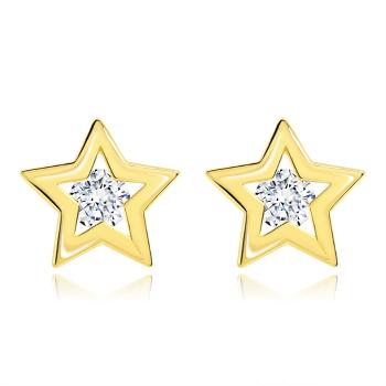 Briliantové náušnice zo žltého 14K zlata - obrys hviezdičky, číry diamant