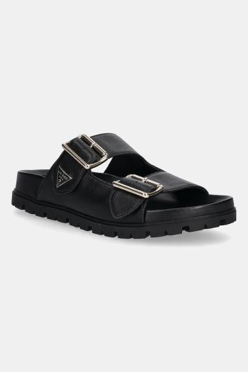 Kožené šľapky Guess FASTEN čierna farba, FLTFST LEA03