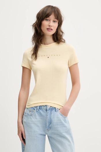 Bavlnené tričko Tommy Jeans dámske, žltá farba, DW0DW20315
