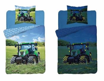 Svietiace obliečky bavlnené, FLUO Traktor, zelený