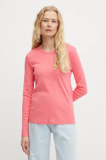 Bavlnené tričko s dlhým rukávom United Colors of Benetton ružová farba, 3GA2E16F9
