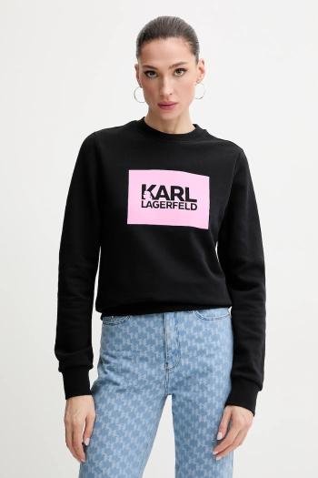 Bavlnená mikina Karl Lagerfeld dámska, čierna farba, s potlačou, ASW20006