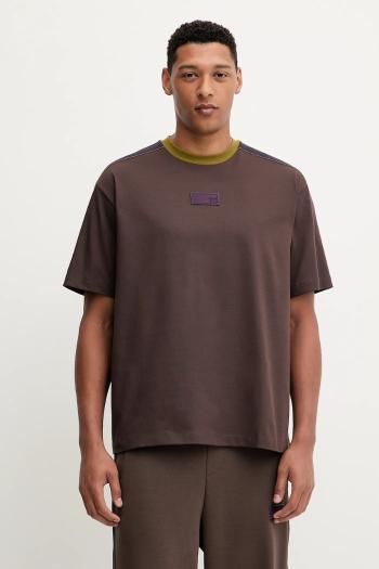 Bavlnené tričko EA7 Emporio Armani pánske, hnedá farba, s nášivkou, AF12957.7X000404