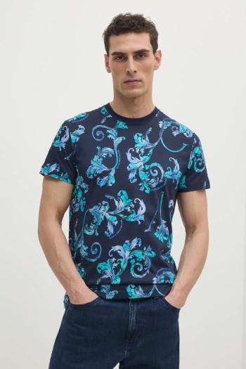 Bavlnené tričko Versace Jeans Couture pánske, tmavomodrá farba, vzorované, 78GAH6S0 JS458