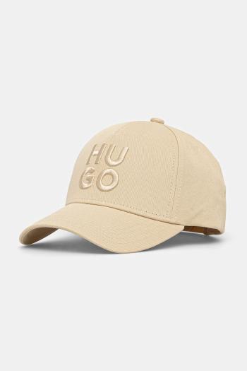 Bavlnená šiltovka HUGO béžová farba, s nášivkou, 50533409