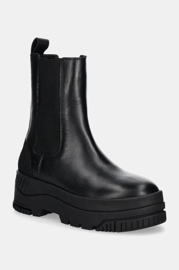 Kožené topánky chelsea Tommy Jeans TJW CHELSEA FLATFORM BOOT dámske, čierna farba, na platforme, EN0EN02597
