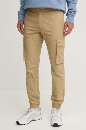 Nohavice Calvin Klein Jeans pánske, béžová farba, strih cargo, J30J326438