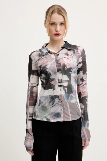 Košeľa Desigual SHELLEY dámska, šedá farba, slim, s klasickým golierom, 25SWTKA1