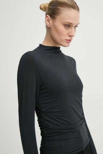 Tričko s dlhým rukávom Abercrombie & Fitch dámske, čierna farba, s polorolákom, KI139-4795