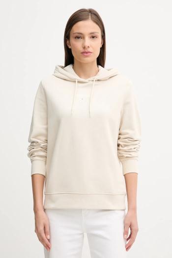 Bavlnená mikina Tommy Jeans béžová farba, s kapucňou, s potlačou, DW0DW20943