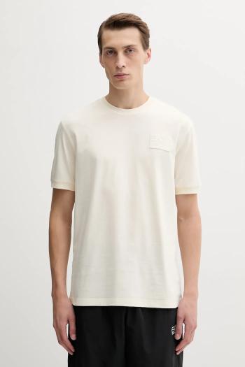 Bavlnené tričko EA7 Emporio Armani pánske, béžová farba, s nášivkou, AF13741.7X000127