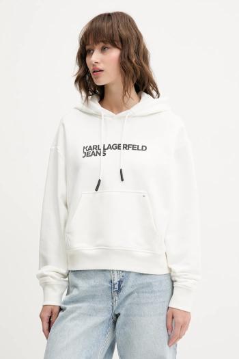 Mikina Karl Lagerfeld Jeans dámske, biela farba, s kapucňou, s potlačou, A2W20053