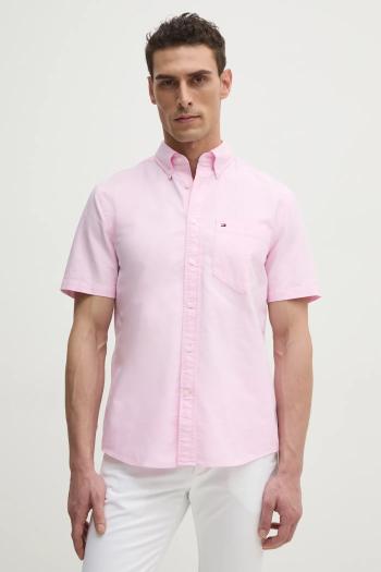 Bavlnená košeľa Tommy Hilfiger pánska, ružová farba, regular, s golierom button-down, MW0MW36272