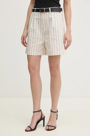 Ľanové šortky Pepe Jeans HENAR dámske, béžová farba, vzorované, vysoký pás, PL801163