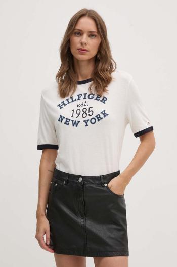 Tričko Tommy Hilfiger dámske, béžová farba, WW0WW42585