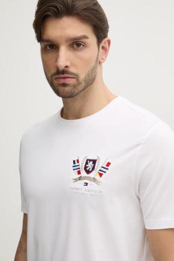 Bavlnené tričko Tommy Hilfiger pánske, biela farba, s nášivkou, MW0MW38612