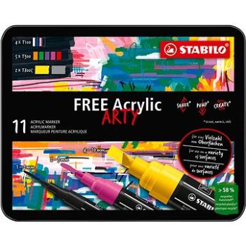 STABILO FREE Acrylic základná sada – balenie 11 farieb – s 3 rôznymi hrotmi 4× T100, 5× T300, 2× T80 (4006381580700)