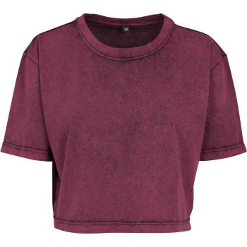 Build Your Brand Dámske crop top tričko Acid Washed - Berry / čierna | XL