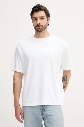 Bavlnené tričko Calvin Klein pánske, biela farba, s nášivkou, LV04LC206G