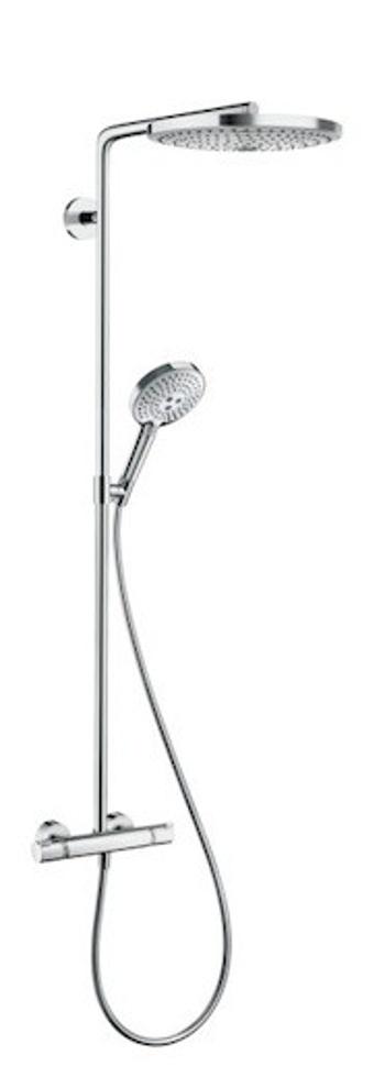 Sprchový systém Hansgrohe Raindance Select S na stěnu s termostatickou batériou biela/chróm 27133400