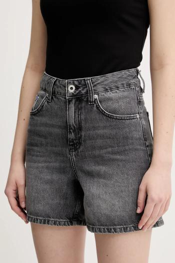Rifľové krátke nohavice Karl Lagerfeld Jeans dámske, šedá farba, jednofarebné, vysoký pás, A2W10040