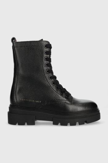 Kožené workery Tommy Hilfiger Monochromatic Lace Up Boot dámske, čierna farba, na plochom podpätku