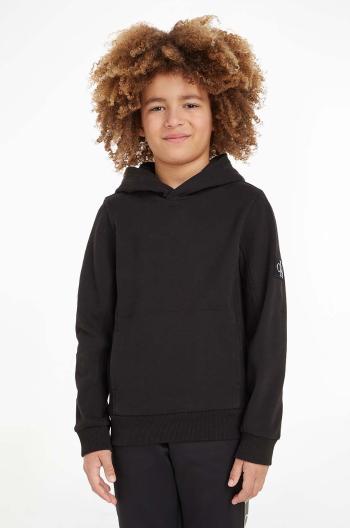 Detská bavlnená mikina Calvin Klein Jeans čierna farba, jednofarebná