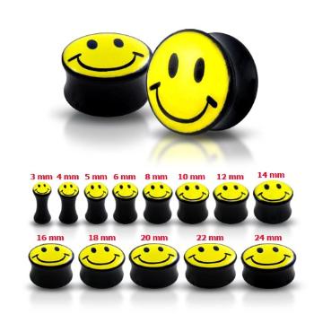 Plug do ucha čiernej farby so žltým smajlíkom - Hrúbka: 6 mm 
