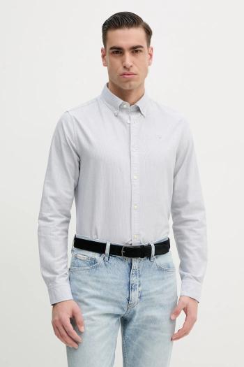 Bavlnená košeľa Barbour Striped Oxtown Tailored Shirt pánska, šedá farba, slim, s golierom button-down, MSH5303