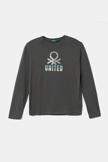 Detská bavlnená košeľa s dlhým rukávom United Colors of Benetton šedá farba, s potlačou, 3I1XC10N5