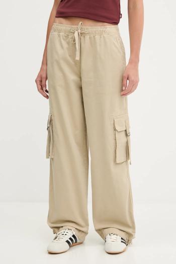 Nohavice Tommy Jeans béžová farba, rovný strih, vysoký pás, DW0DW20995