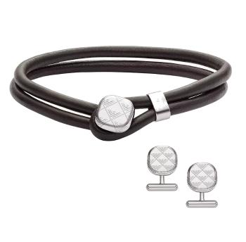 Emporio Armani Set koženého náramku a manžetových gombíkov EGS3151SET