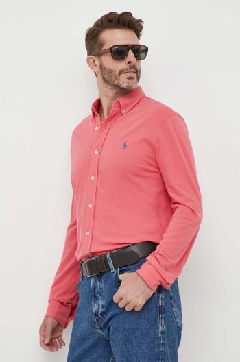 Bavlnená košeľa Polo Ralph Lauren pánska,červená farba,regular,s golierom button-down,710654408