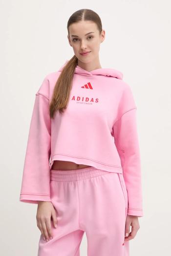 Mikina adidas ALL SZN Graphic dámska, ružová farba, s kapucňou, s potlačou, JJ4519