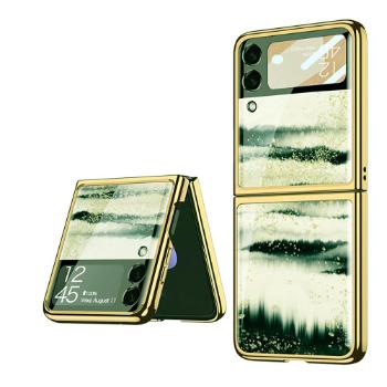 GKK GLASS Ochranný kryt Samsung Galaxy Z Flip 3 5G GREEN ABSTRACT