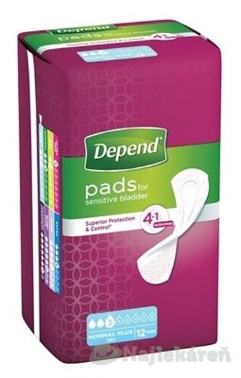 DEPEND NORMAL PLUS inkontinenčné vložky pre ženy, 10x28cm, savosť 365ml, 12ks