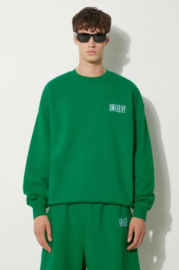 Bavlnená mikina Awake NY Awake Crewneck pánska, zelená farba, s nášivkou, SP24-CN002