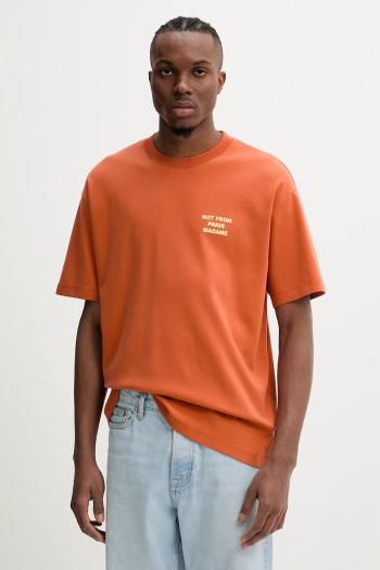 Bavlnené tričko Drôle de Monsieur Le T-Shirt Slogan pánske, oranžová farba, s potlačou, G-TS203-CO002-RT