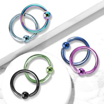 Titánový piercing - krúžok s lesklou guličkou uprostred - Hrúbka piercingu: 1,2 mm, Farba zirkónu: Čierna - K