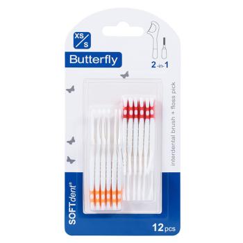 SOFTDENT Butterfly Medzizubná kefka + špáradlo XS/S 12 kusov