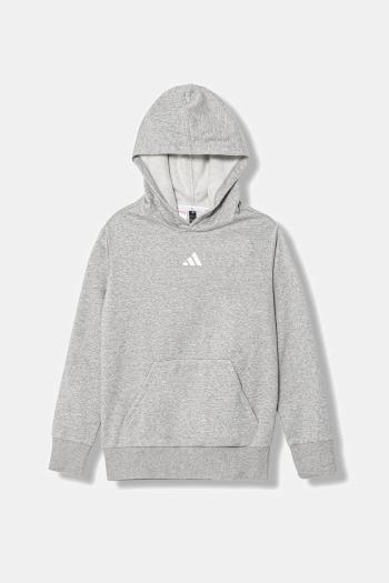 Detská mikina adidas šedá farba, s kapucňou, melanžová, JV9995