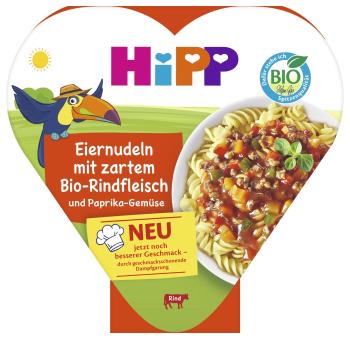HIPP BIO príkrm Vaječné rezance so zeleninou a paprikou a jemným hovädzím mäsom 250 g