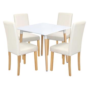 Jedálenský stôl UNO 80x80 biely + 4 stoličky PRIMA biela/svetlé nohy