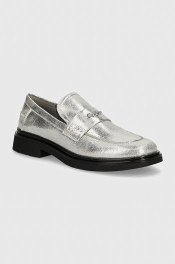 Mokasíny Pepe Jeans PLS10424 dámske, strieborná farba, na plochom podpätku, PENNY GLOSS